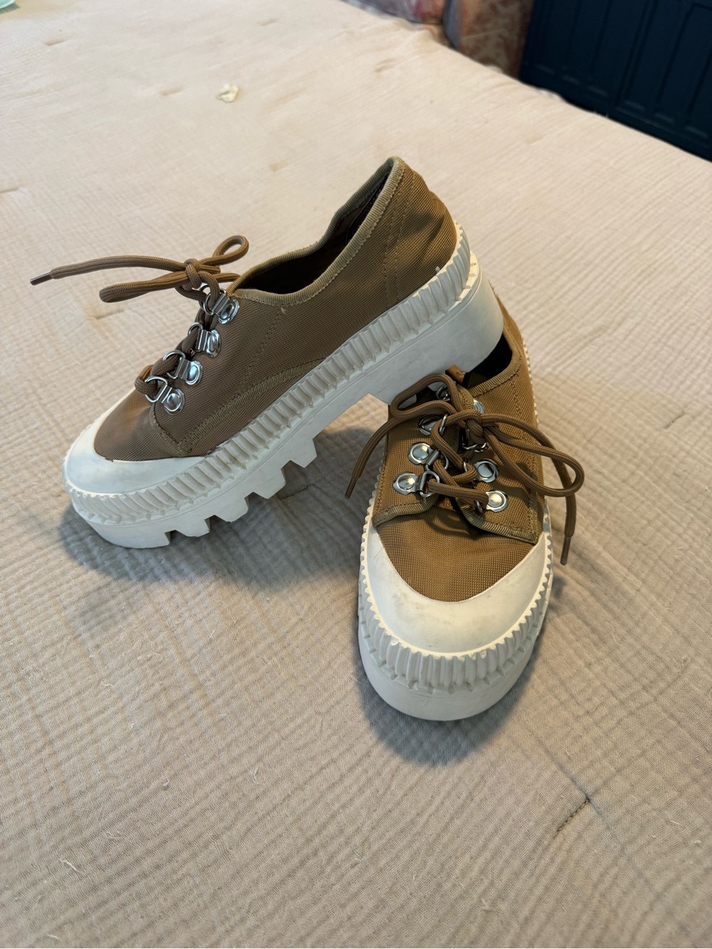 Jeffrey Campbell Brown Canvas Platform Lace-Up Sneakers with White Lug Soles
